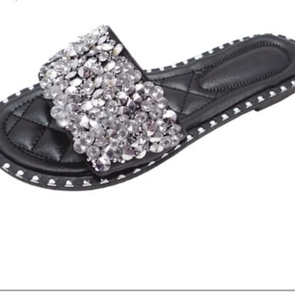 Black Sequin And Rhinestone Slides